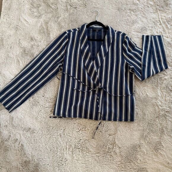 NWOT J.Crew Women Navy Striped Wrap Blazer Sz L Lightweight Career BohoChic $118 - Picture 4 of 14